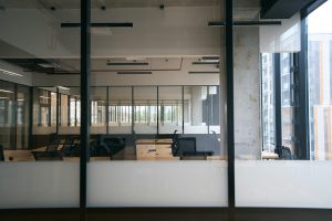 Interior photography commercial space office area in modern graphic style